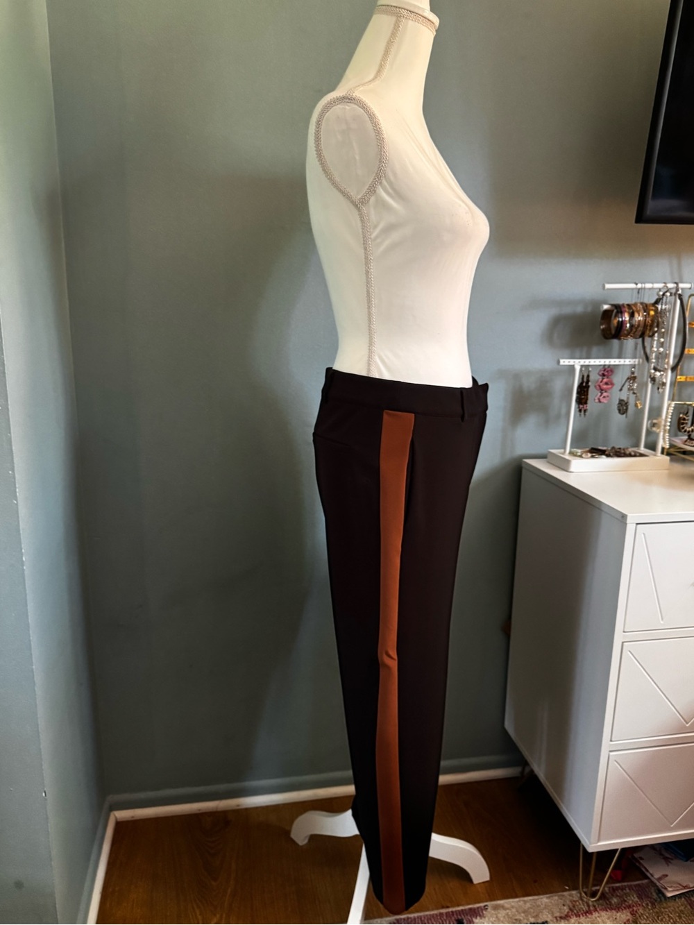 Black Tape_ Black and Brown Tuxedo Pants
